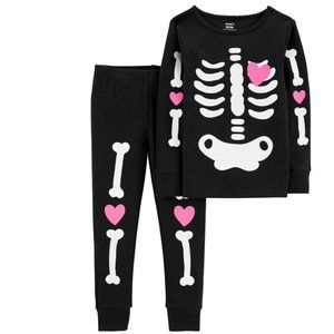 Carter's Black Pajama Set with Pink Hearts and Skeleton Design